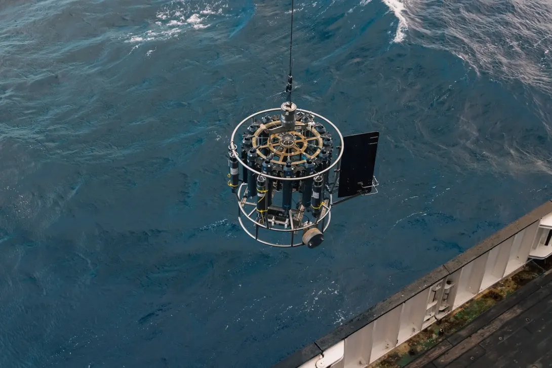 CTD being lowered into the ocean