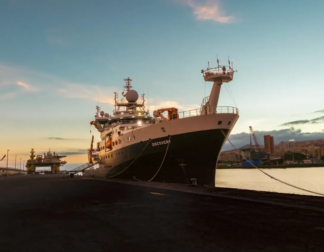 RRS Discovery docked in Tenerife, Spain
