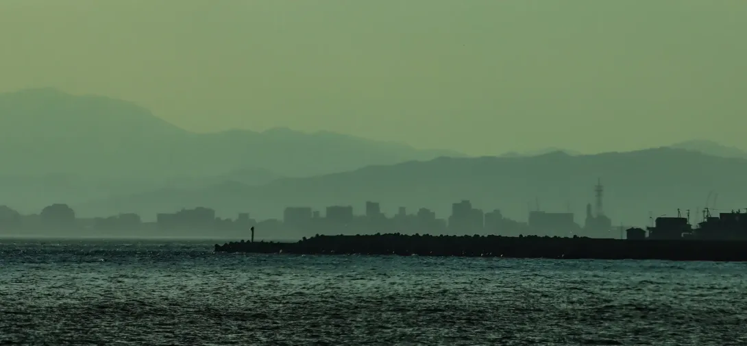 Distant cityscape at dusk